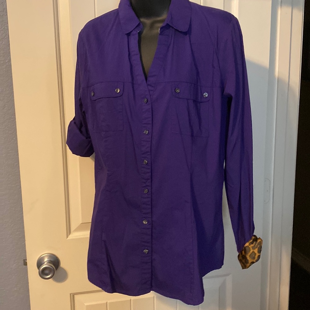 Purple Express Button Down With Roll Up Sleeves O… - image 1